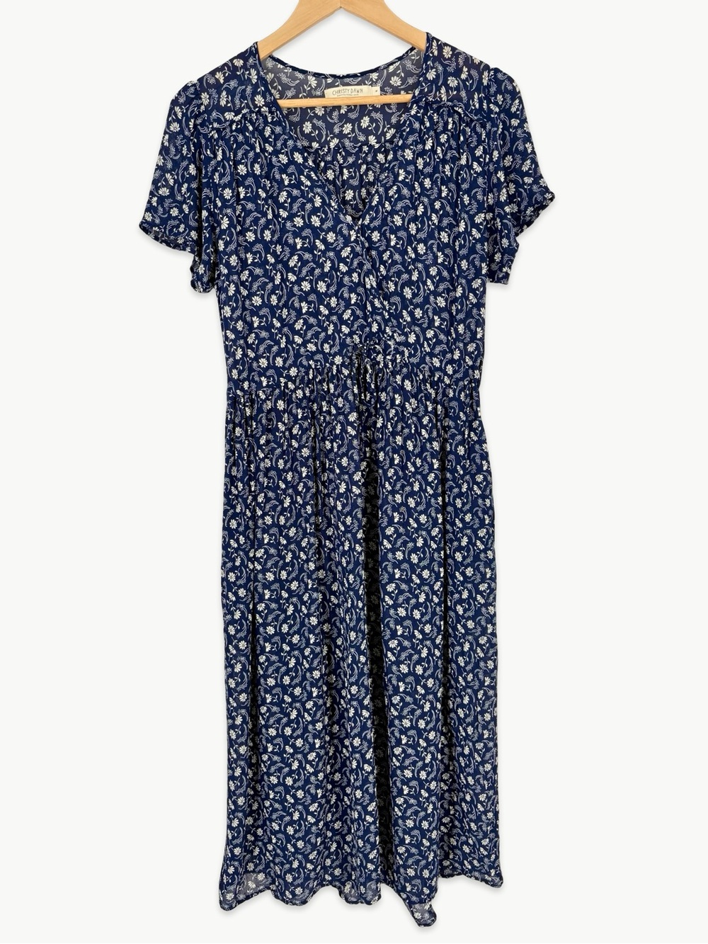 Christy Dawn Simple Dawn Dress Size Medium in Navy Floral Upcycled Rayon Midi